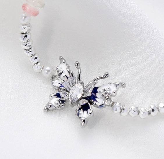 Fancy Butterfly Drop Oil Beaded Bracelet Stretch Jewelry For Women - Mubimart