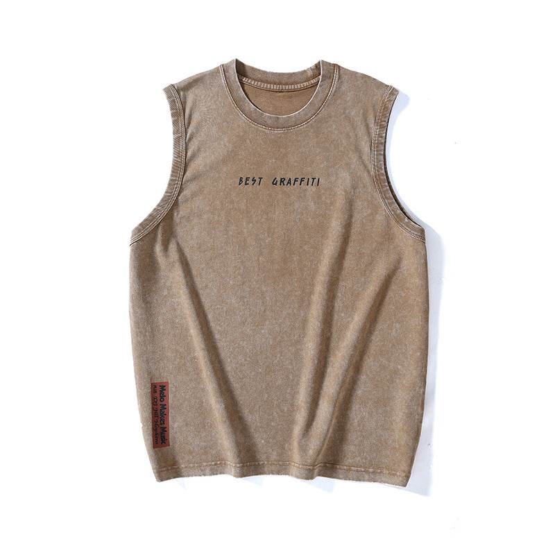 Summer Retro Washed Cotton Tank Top Vest For Men - Mubimart