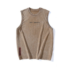 Summer Retro Washed Cotton Tank Top Vest For Men