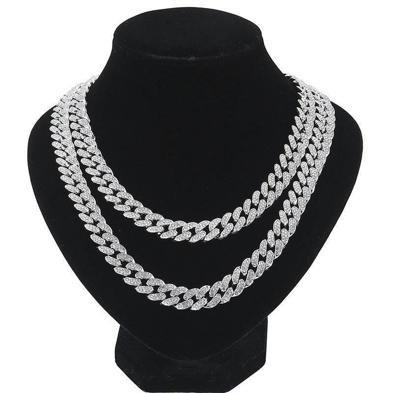 Mens Fashion Simple Full Diamond Cuba Necklace - Mubimart