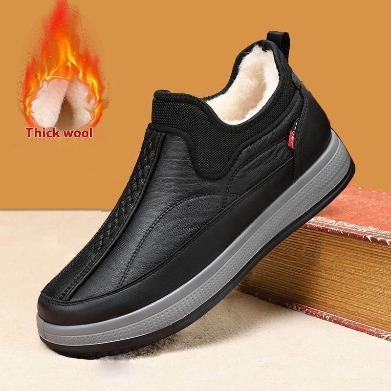 Winter Warm Fleece Snow Boots Round-toed Platform Ankle Boot Fashion Simple Non-slip Flat Cotton Shoes Men - Mubimart