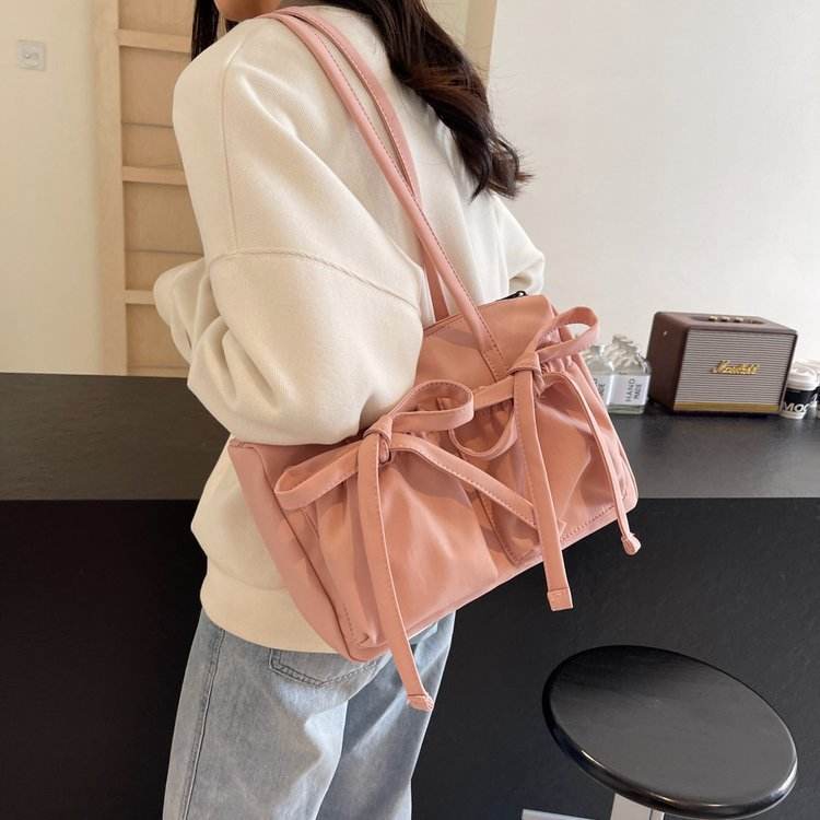 Bow Zipper Tote Large Capacity Shoulder Bag Women - Mubimart