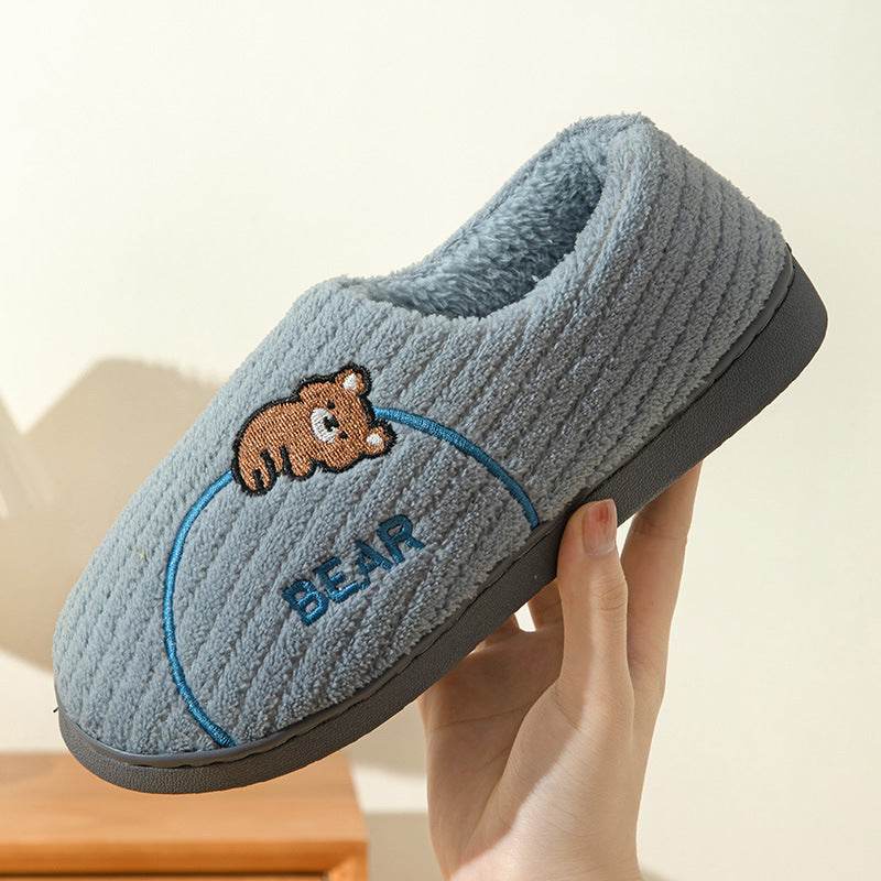 Women's Bear Fuzzy Slippers Casual Non Slip Household Walking Shoes For Home Winter - Mubimart