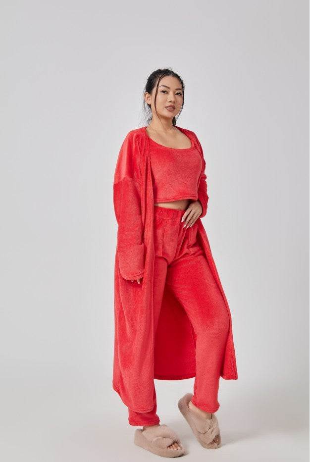 Cozy Pajama Set, 3 Piece Lounge Set, Cute Loungewear, Warm Suit Sets, Matching Set, Lounge Set, 3 Piece Pant Sets, Women Winter Dress - Mubimart