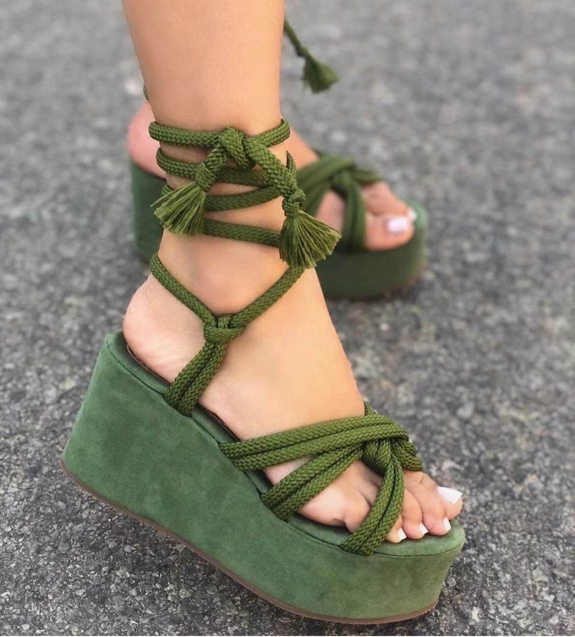 Summer Women Wedges Shoes High Heel Strappy Sandals - Mubimart