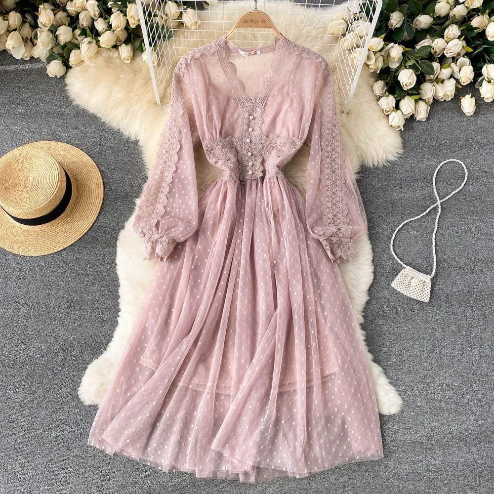Women's Fashion Mesh Midi Dress - Mubimart