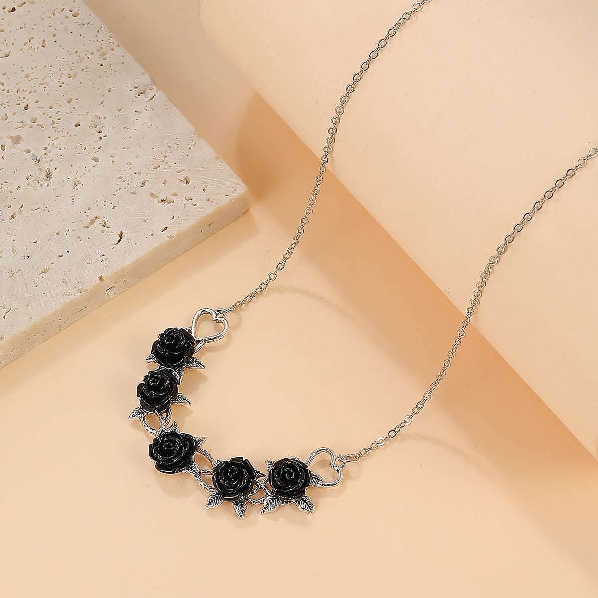 Rhinestone Love Rose Chain Necklace For Women - Mubimart