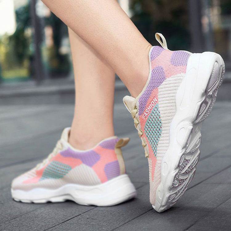 Casual Colorblock Lace-up Sneakers Women Versatile Breathable Lightweight Walking Running Shoes - Mubimart