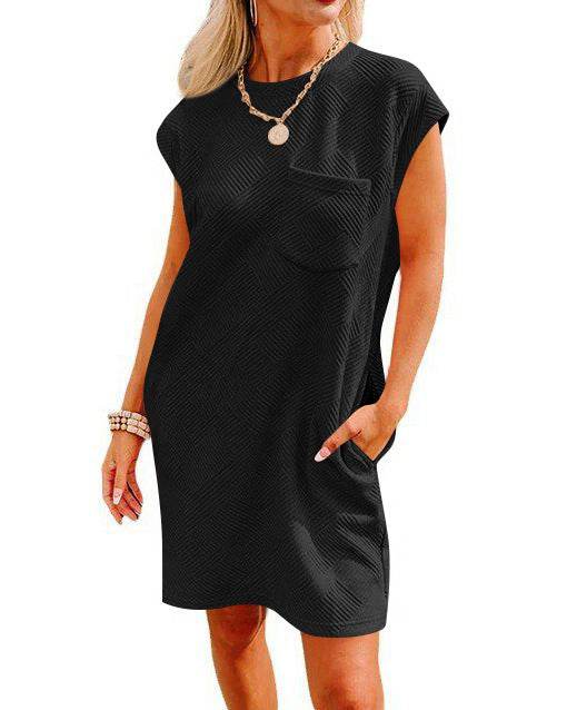 Summer Round-neck Short-sleeve Dress With Pockets Fashion Casual Loose Sports Dresses For Women Clothing - Mubimart