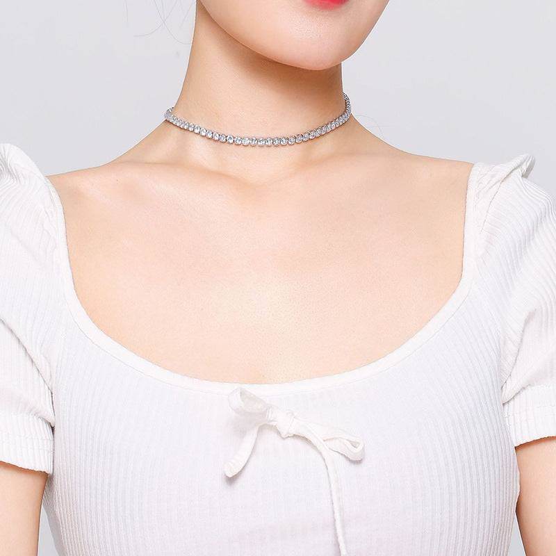 Round Zircon Short Chain Necklace For Women - Mubimart