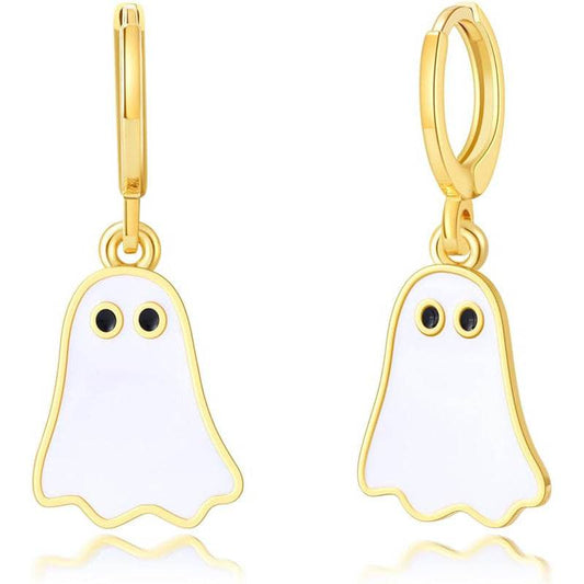 Halloween Ghost Earrings For Women Gold Ghost Huggie Hoop Earrings Halloween Jewelry Cute BOO Halloween Earrings - Mubimart