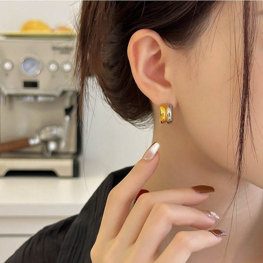 Contrast Color Semicircle Stud Earrings Women - Mubimart