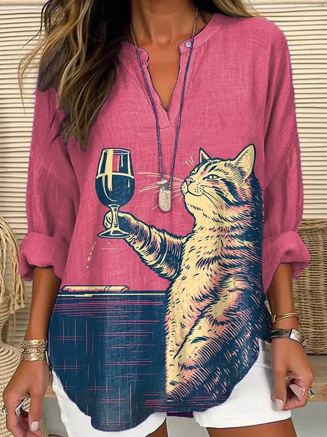 Loose Printed Neck Casual Plus Size Pullover - Mubimart