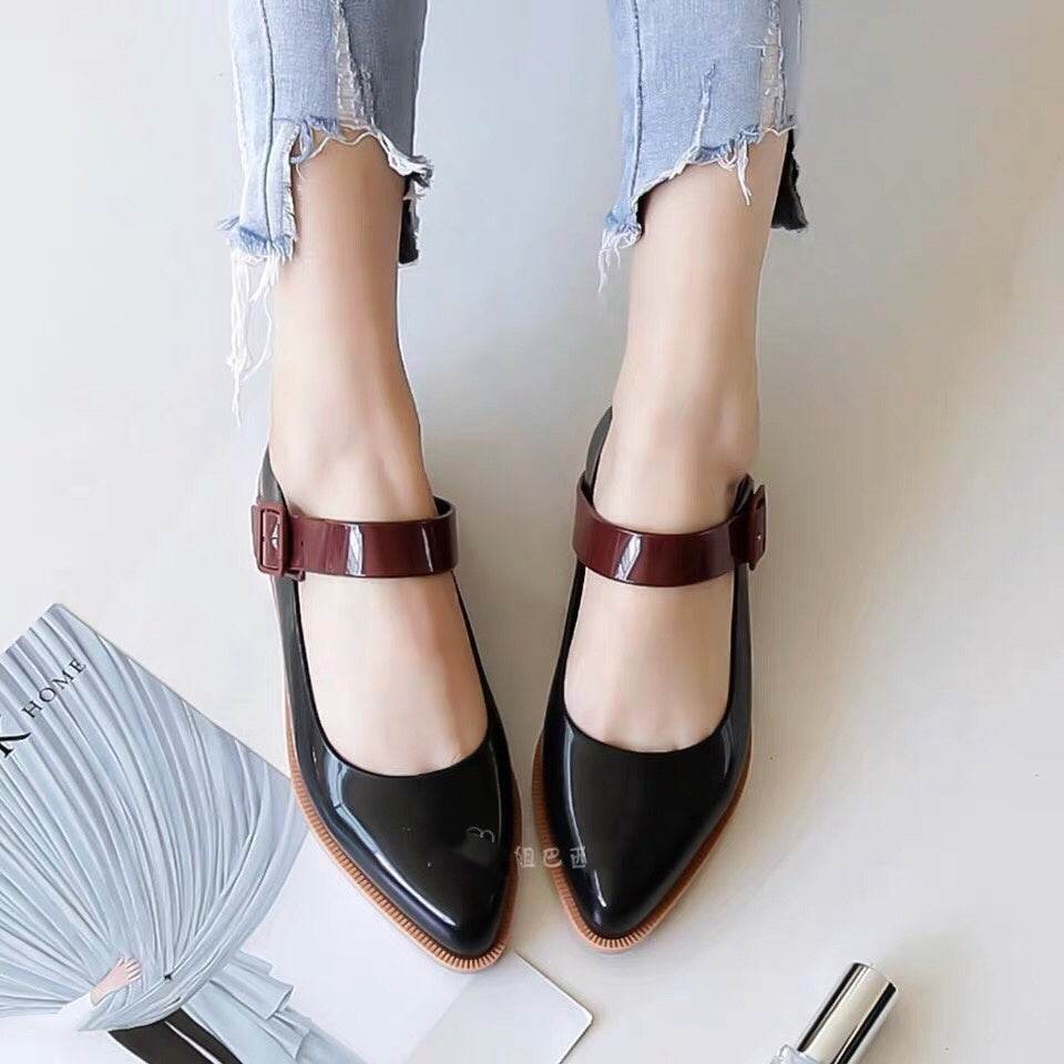 Pointed Toe Color-block Buckle Flat Women's Shoes - Mubimart