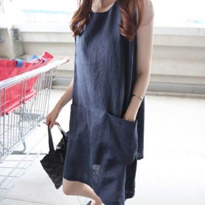 Summer Dress Ladies Fashion Loose Linen Slip Dress - Mubimart