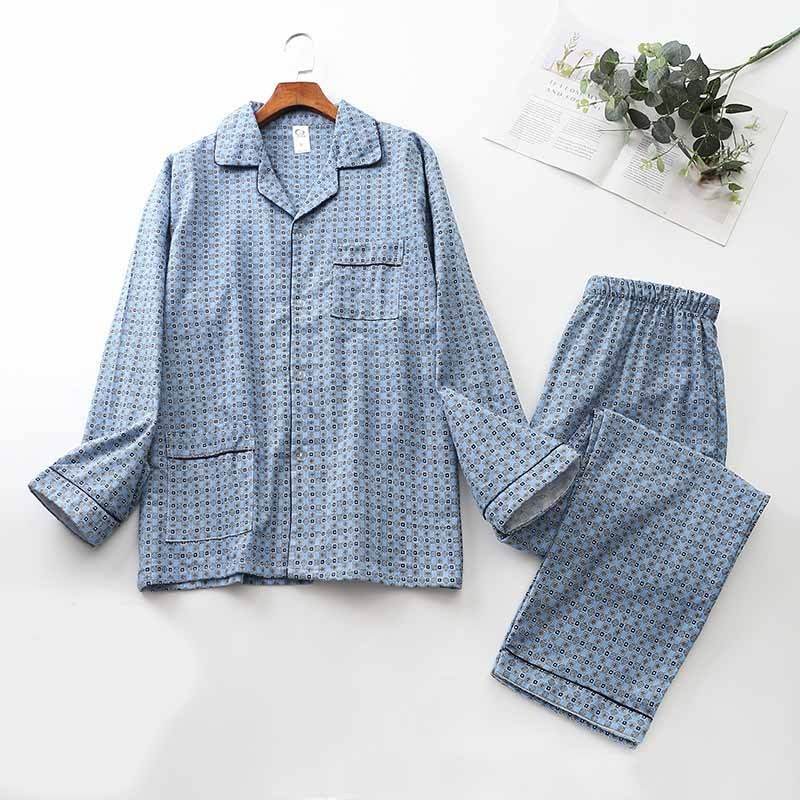 Brushed Cloth Long-sleeved Lapel Pajama Set - Mubimart
