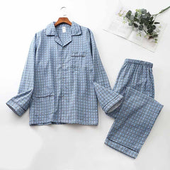 Brushed Cloth Long-sleeved Lapel Pajama Set - Mubimart -  