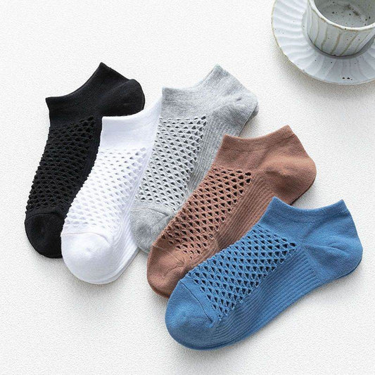 Men's Fashion Solid Color Low-cut Mesh Sweat-absorbing Cotton Socks - Mubimart
