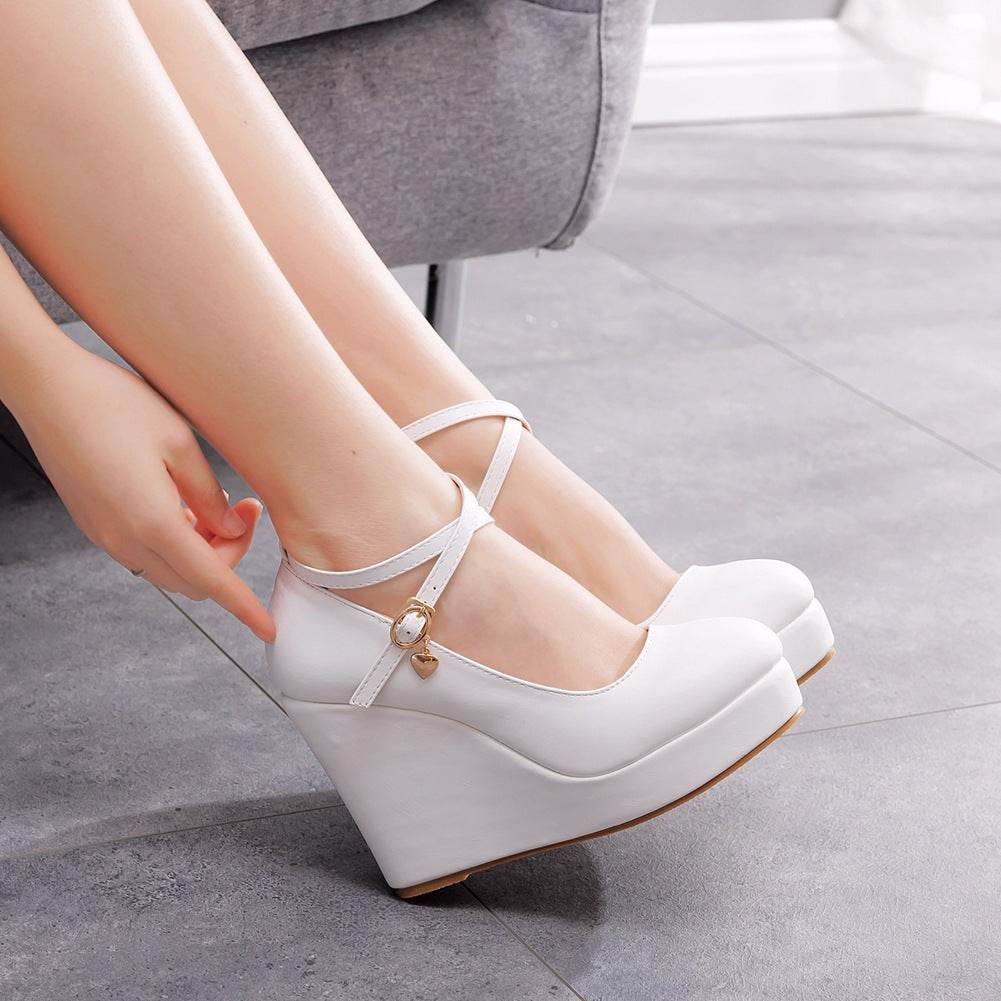 Crystal Queen White Platform Wedges Pumps Women - Mubimart