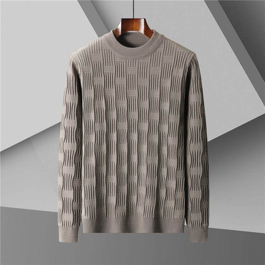 Men's Plus Size Half Turtleneck Jacquard Knitted Sweater - Mubimart