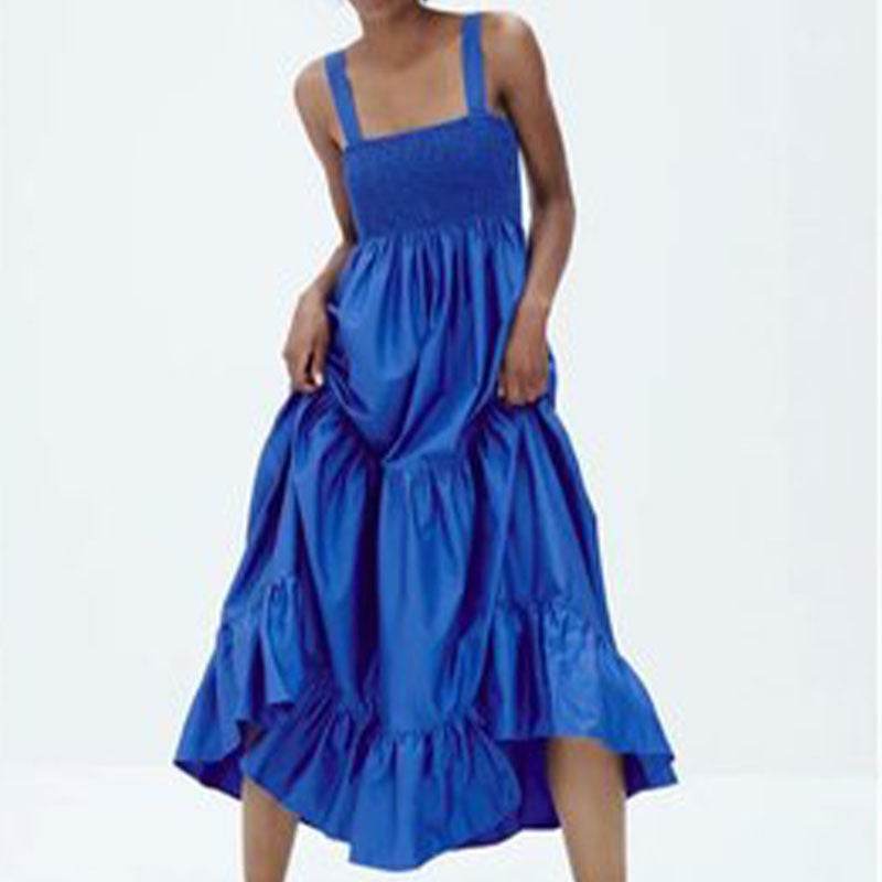 Ladies Poplin Midi Sling Dress - Mubimart