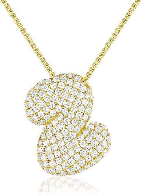 Brass Zircon Balloon English Letter Necklace - Mubimart