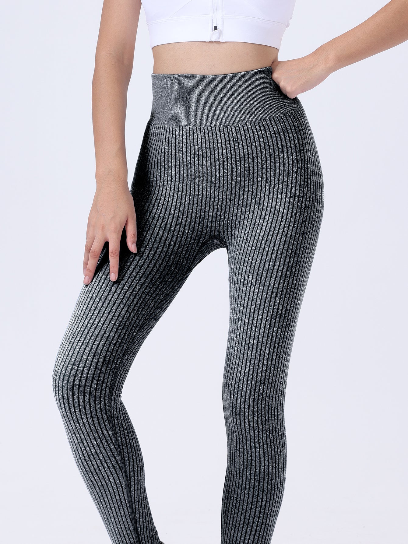 Leggings für Damen, gerippte nahtlose Leggings, hohe Taille, Bauchkontrolle, Yogahose, Trainingshose für Damen