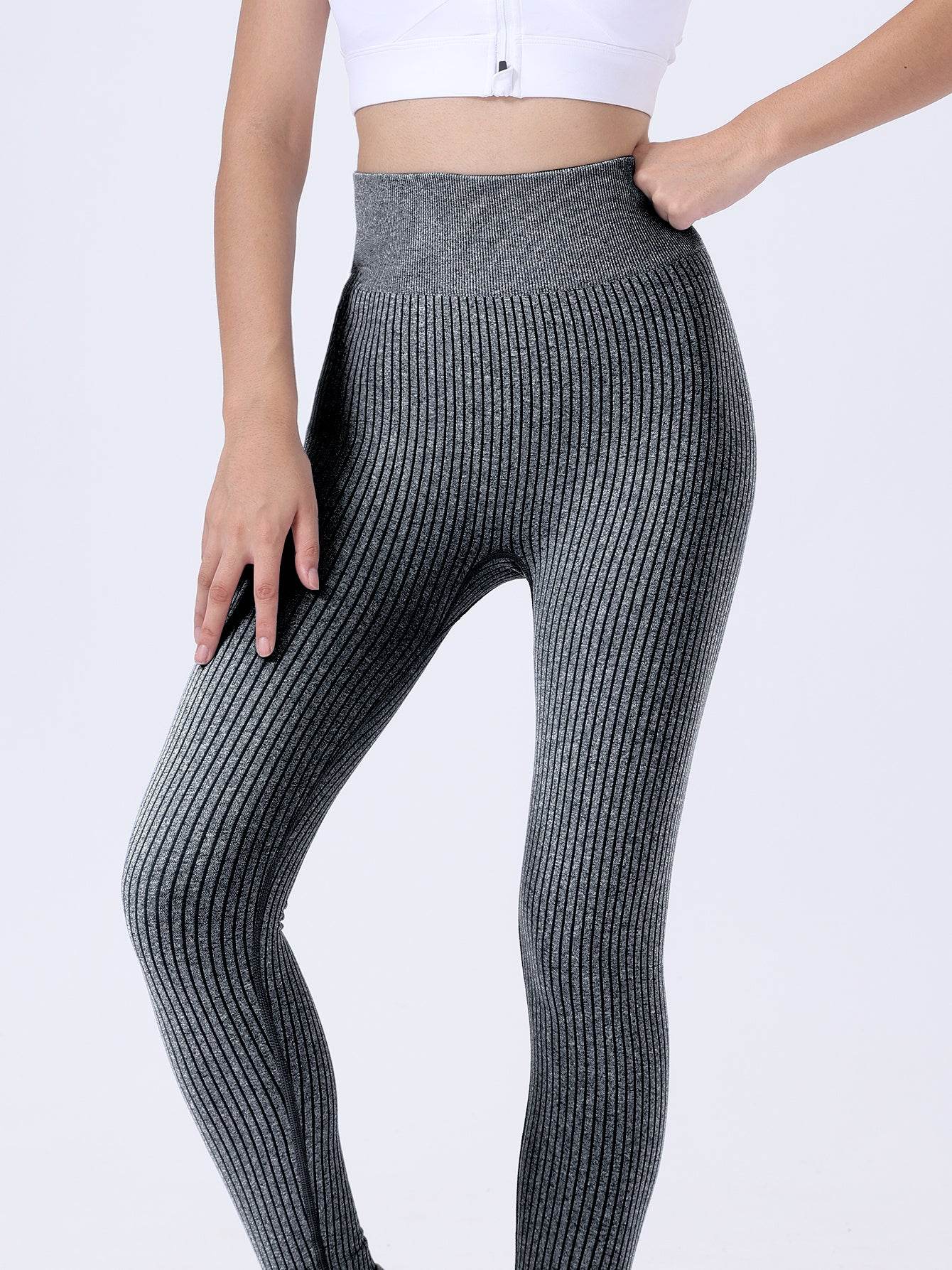 Leggings For Women Ribbed Seamless Leggings High Waisted Tummy Control Yoga Pants Women Workout Pants - Mubimart