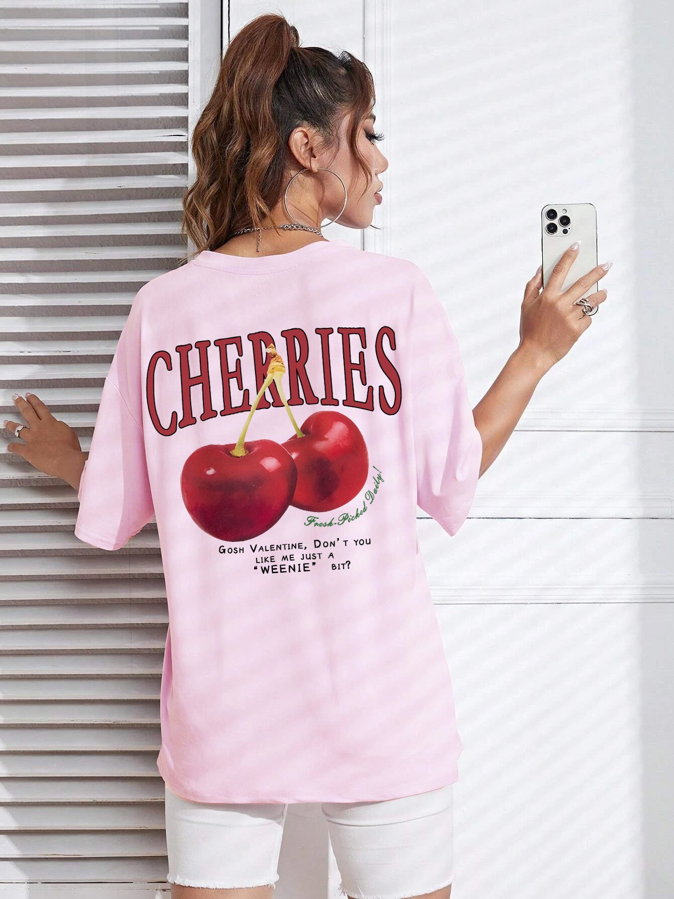 Cotton Women T-shirt Red Cherries Printed Tees Summer - Mubimart -  