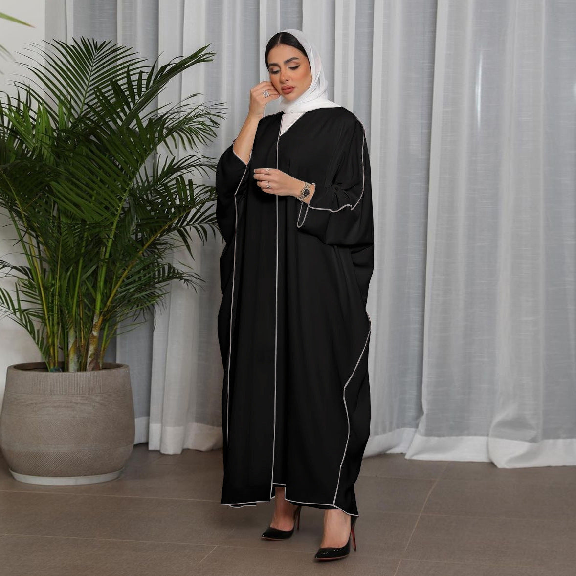 White Stitching Plus Size Women's Robe - Mubimart -  