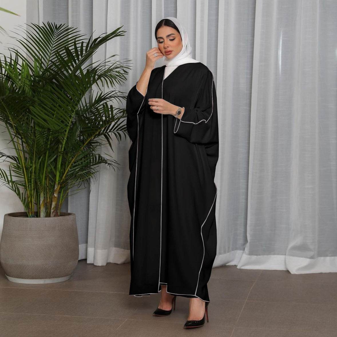 White Stitching Plus Size Women's Robe - Mubimart