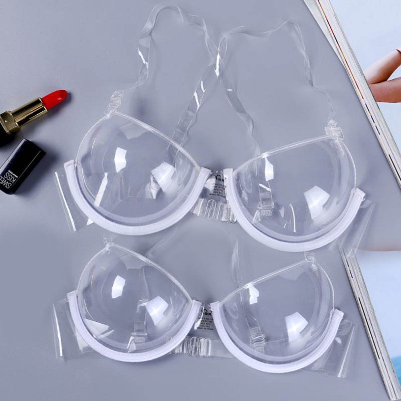Fully Transparent Invisible Shoulder Strap Plastic Bra - Mubimart