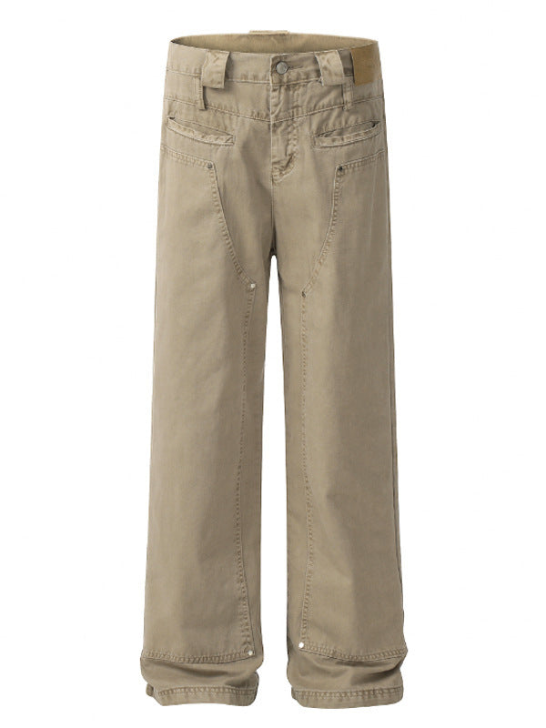 Khaki Front And Rear Reverse Niche Design Casual Pants