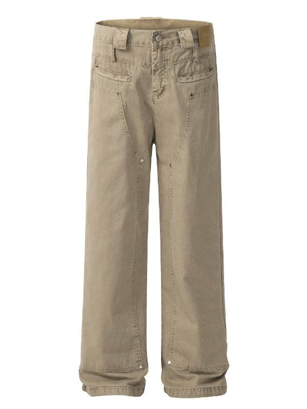 Khaki Front And Rear Reverse Niche Design Casual Pants - Mubimart