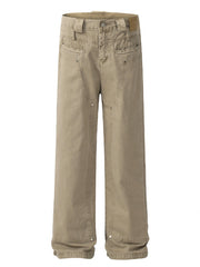 Khaki Front And Rear Reverse Niche Design Casual Pants