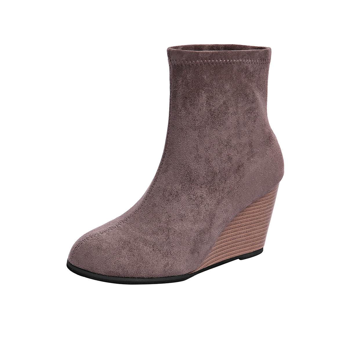 Fashion Thick-soled Wedges Boots Winter Suede Height-increasing Shoes Warm Solid Ankle Boot - Mubimart