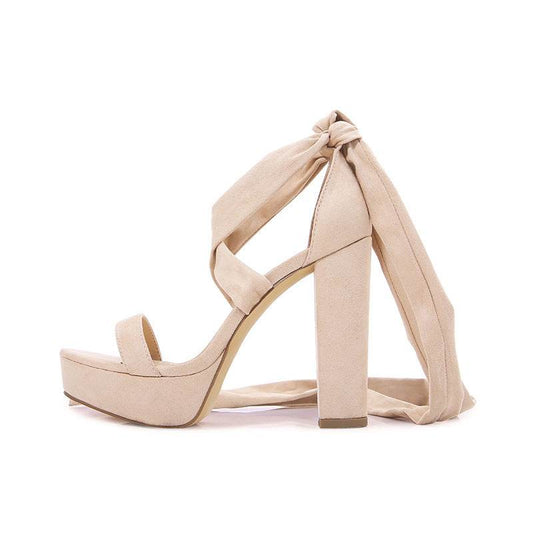 Women's Solid Color Peep-toe Waterproof Platform Bag Heel Chunky Heel High Heels - Mubimart