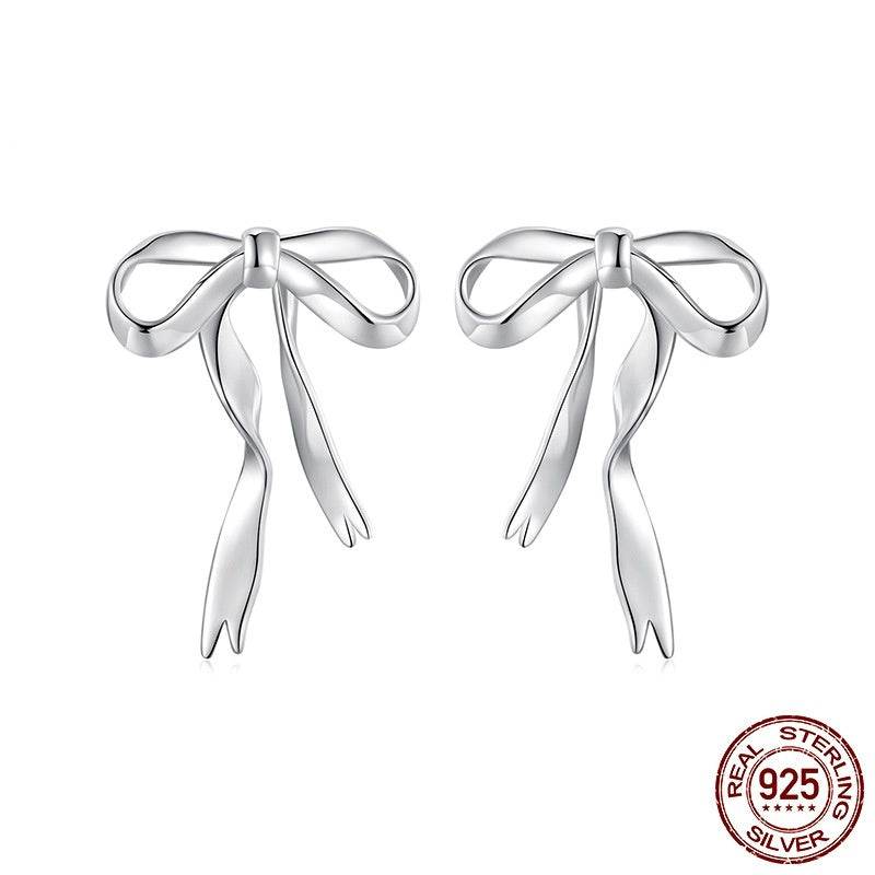 Elegant Ribbon Bow Stud Earrings Women - Mubimart