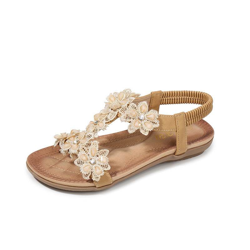 Large Size Sandals Women T-Shaped Flower Women Sandals Beach Sandals - Mubimart