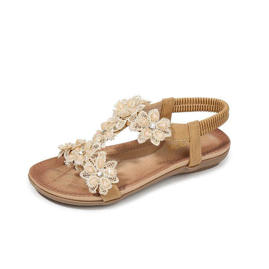 Large Size Sandals Women T-Shaped Flower Women Sandals Beach Sandals - Mubimart