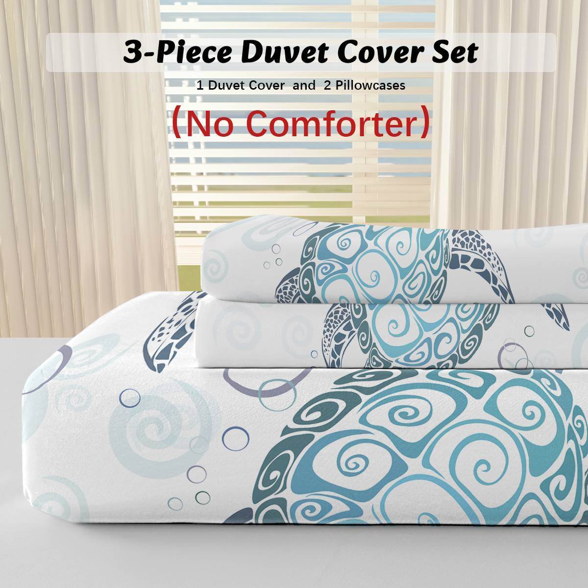 Turtle Bed Sets Ocean 3 Piece Turtle Themed Comforter Cover With 2 Pillowcases - Mubimart