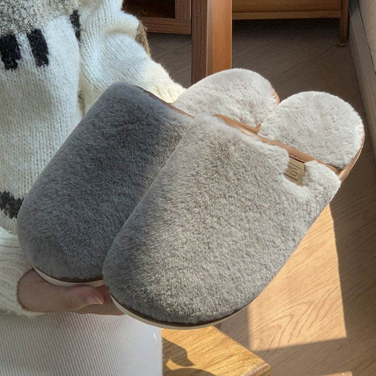 Winter Plush Slippers Warm Solid House Shoes Non-slip Bedroom Floor Home Slipper For Women Men - Mubimart