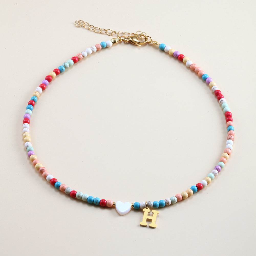 Colorful Beads Initial Choker For Women Stainless Steel Lett - Mubimart