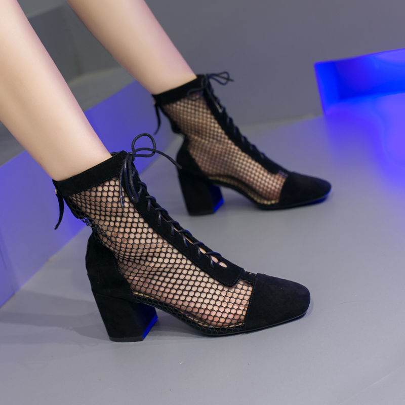 Summer Long Sandal Boots Women's Chunky Heel - Mubimart