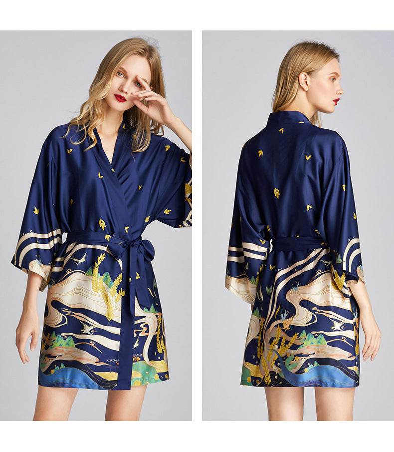 Silk Nightgown Plus Size Printed Loose Homewear - Mubimart