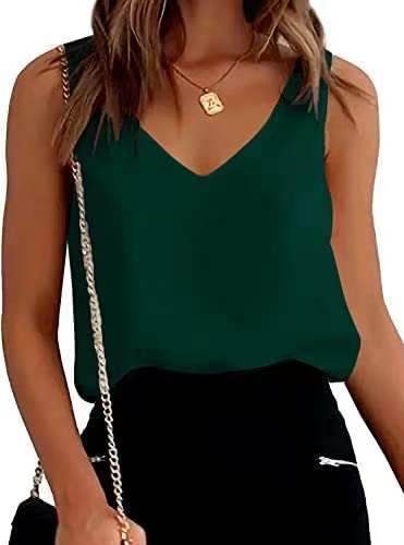 Women Tank Top Summer Casual V Neck Camisole Blouses Loose Sleeveless Cami Basic Tank Shirt - Mubimart