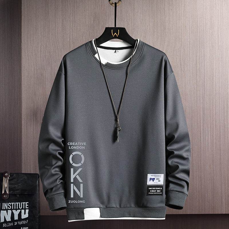New Mens Casual Sweatshirts Hoodie Fake Two Pieces Letter Print - Mubimart