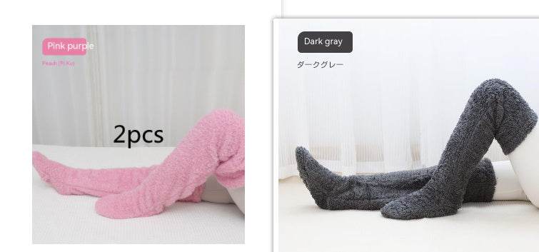 Over Knee High Fuzzy Long Socks Winter Warm Cold Leg Knee Joint Cold-proof Stockings Home Floor Sleeping Socks - Mubimart