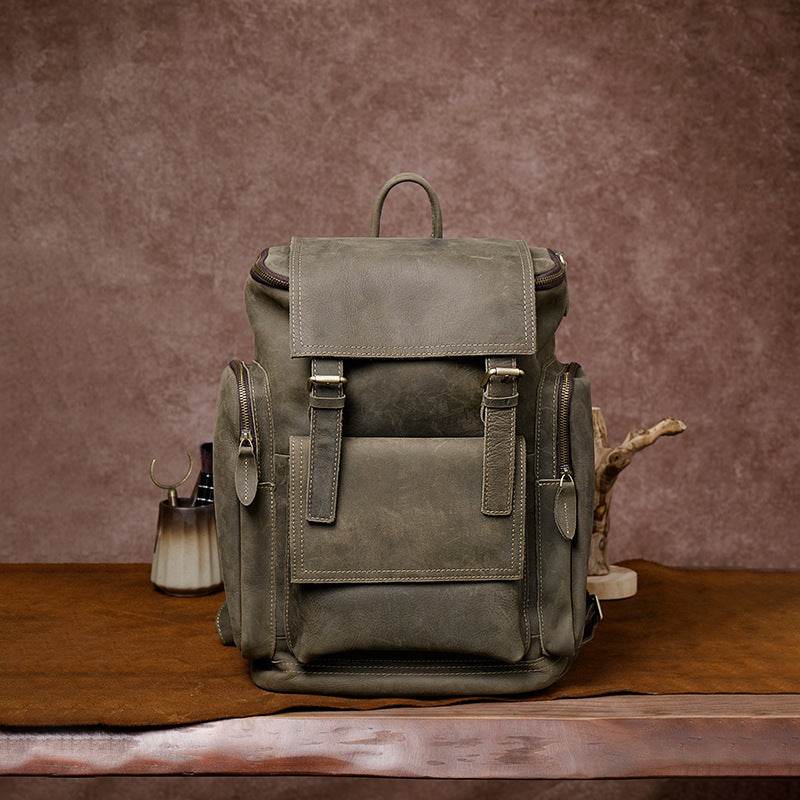 Retro Crazy Horse Leather Mens Backpack male computer bag Large Capacity 15.6 inch laptop bags genuine leather Travel Backpacks - Mubimart