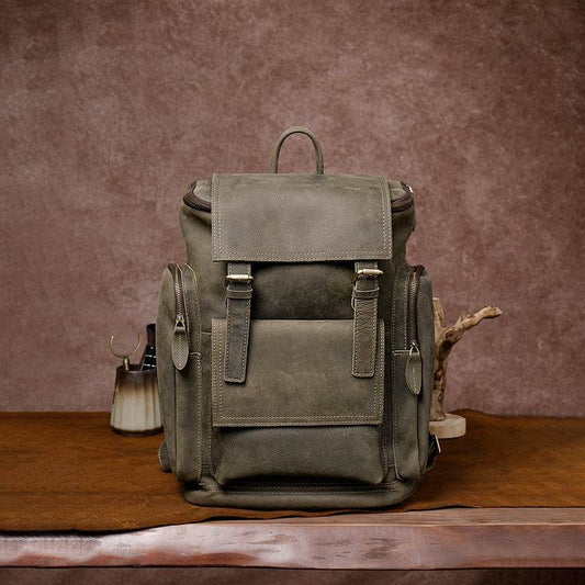 Retro Crazy Horse Leather Mens Backpack male computer bag Large Capacity 15.6 inch laptop bags genuine leather Travel Backpacks - Mubimart